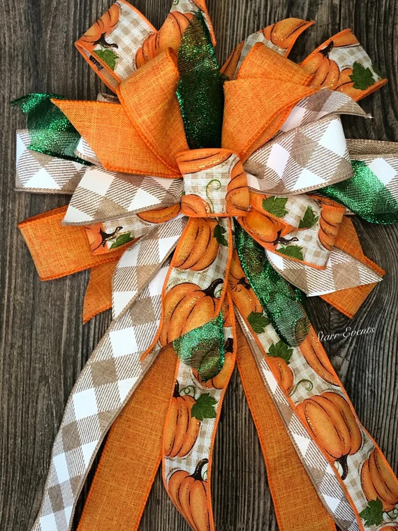 Fall Wreath bow. Plaid Bows for wreaths Plaid fall bows. Pumpkin bows. Plaid Bows with pumpkins F... | Etsy (US)
