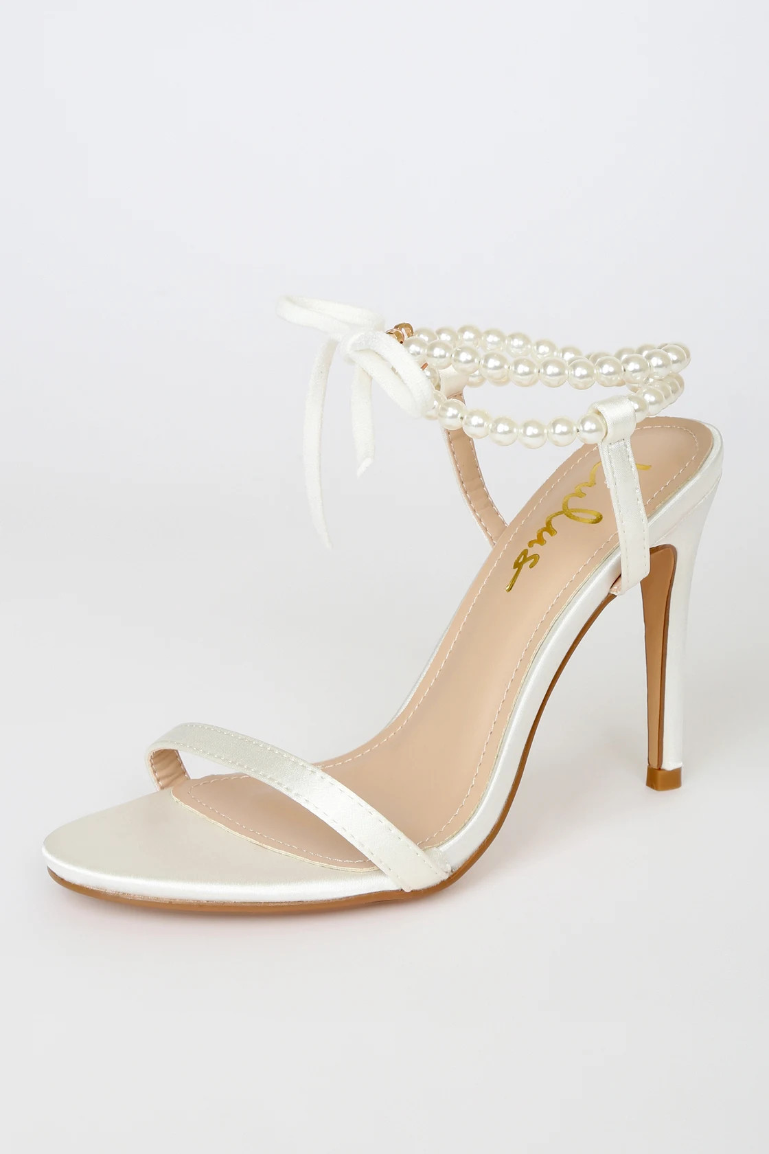 Letzy White Satin Pearl Lace-Up High Heel Sandals | Lulus (US)