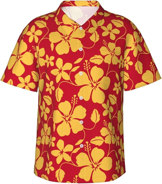 Hawaiian Shirt for Men - Hawaiian Style Red Yellow Tropical Button Down Short Sleeve Beach Shirts... | Amazon (US)