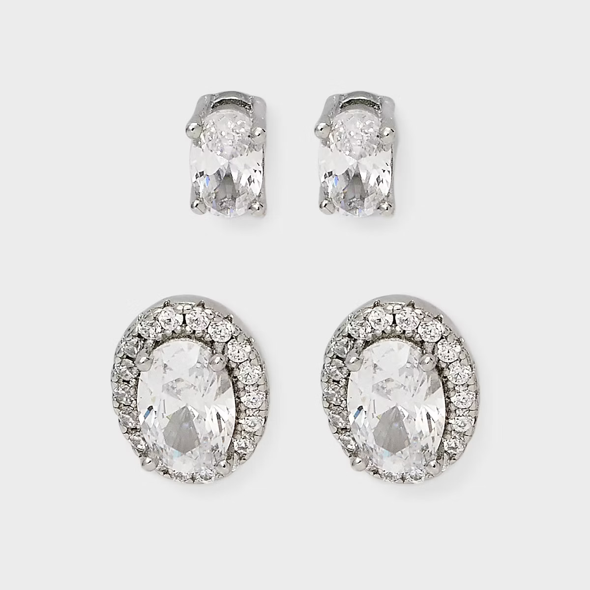 Sterling Silver Cubic Zirconia Oval Shape with Halo Stud Earrings - A New Day™ Silver | Target