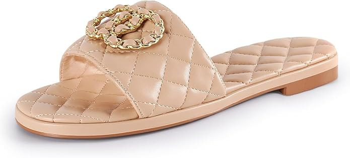 Flat Sandals for Women Slides Dressy Elegant Comfortable Open Toe Fashion Sandals with Memory Foa... | Amazon (US)