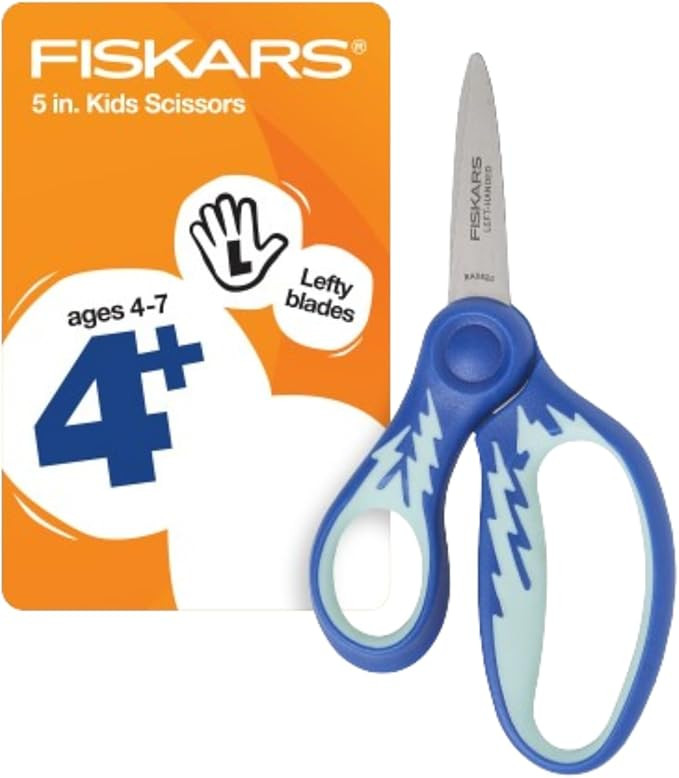 Fiskars 5" Softgrip Left-Handed Pointed-Tip Scissors for Kids Ages 4-7, Left-Handed Scissors for ... | Amazon (US)