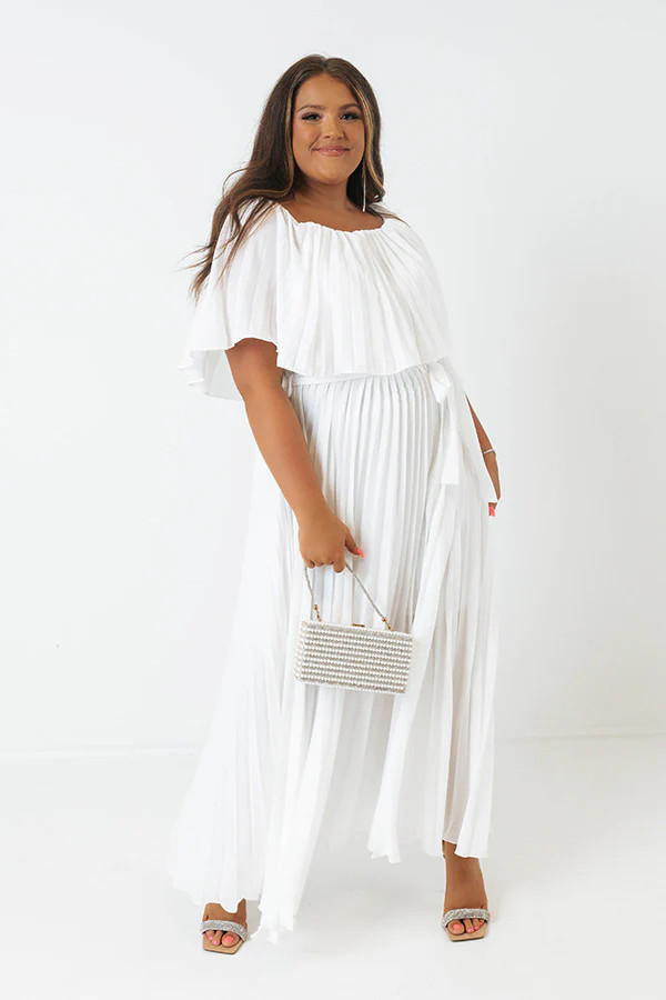 Ticket To Love Pleated Maxi In White Curves | Impressions Online Boutique