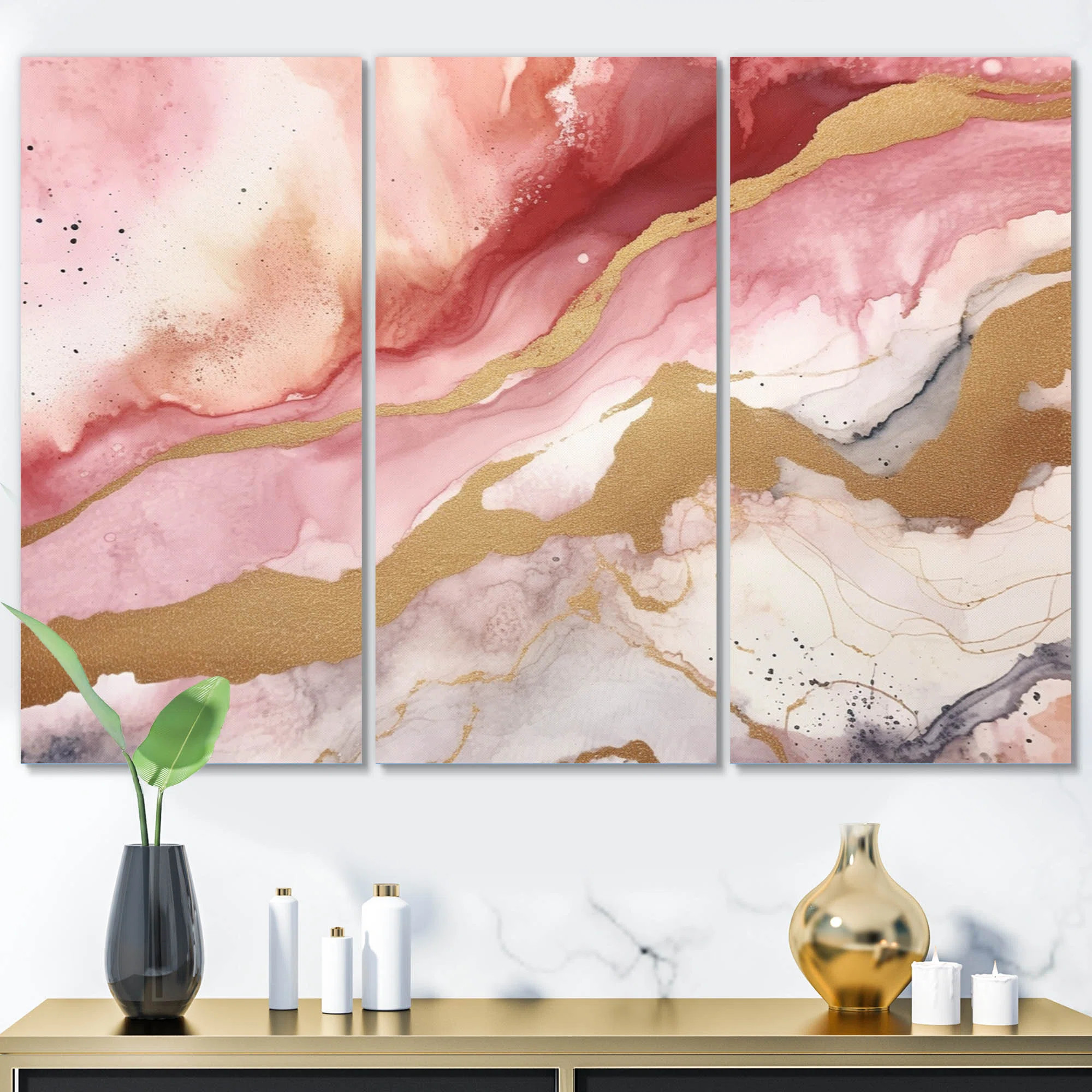 Mercer41 Pink And Gold Enchanted Spills I On Canvas 3 Pieces Print & Reviews | Wayfair | Wayfair North America
