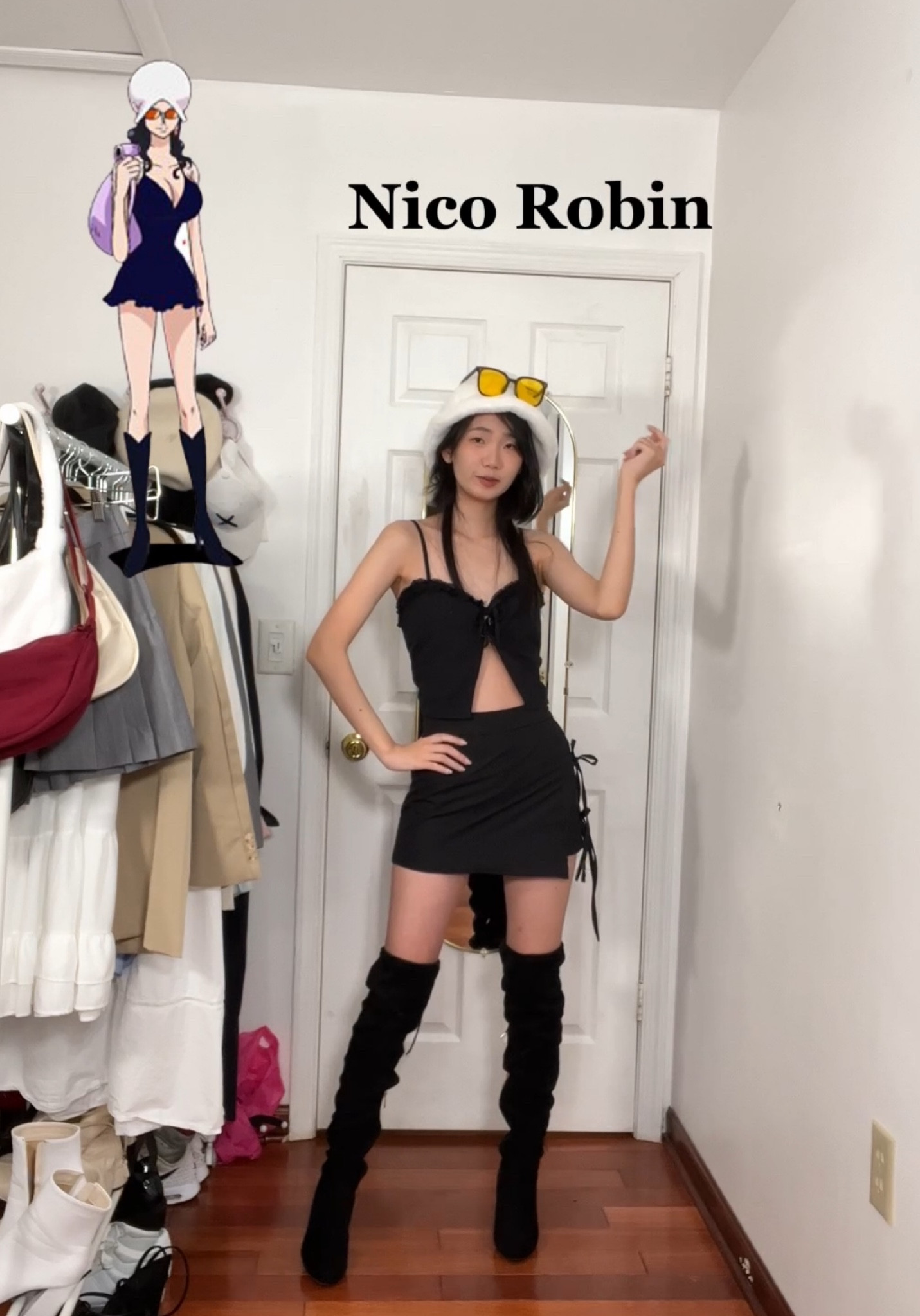 Hat & glasses: Aliexpress 
Top & skirt: Codibook (can’t link)
Boots: SHEIN