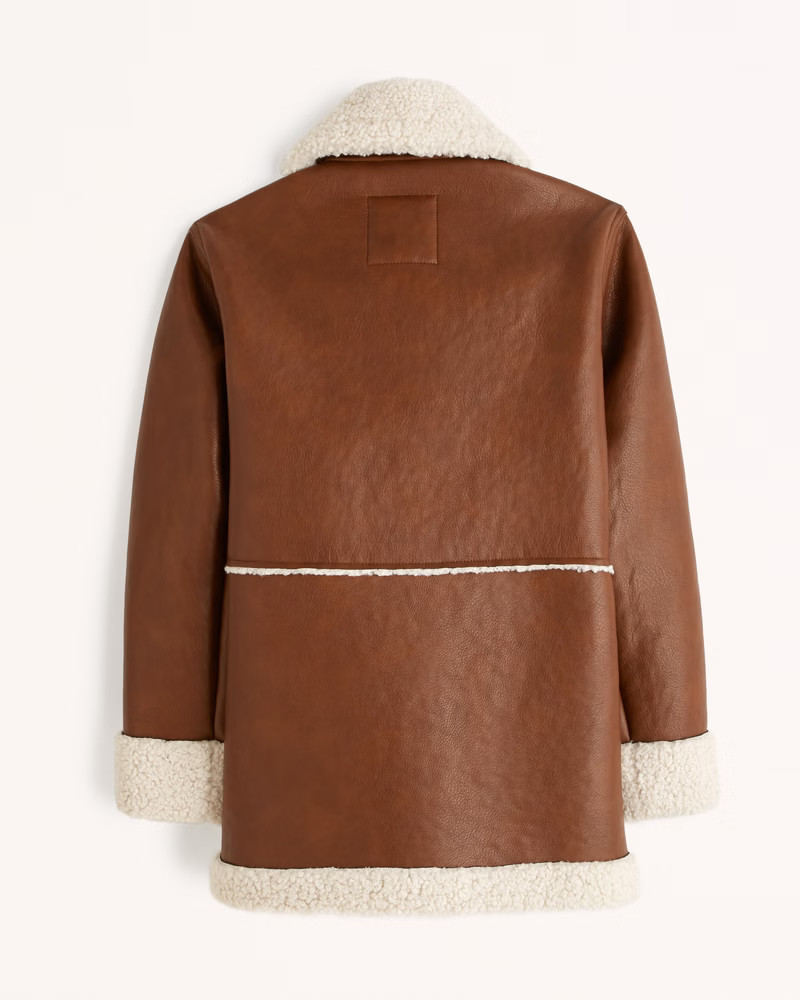 Sherpa-Lined Vegan Leather Shearling Jacket | Abercrombie & Fitch (US)