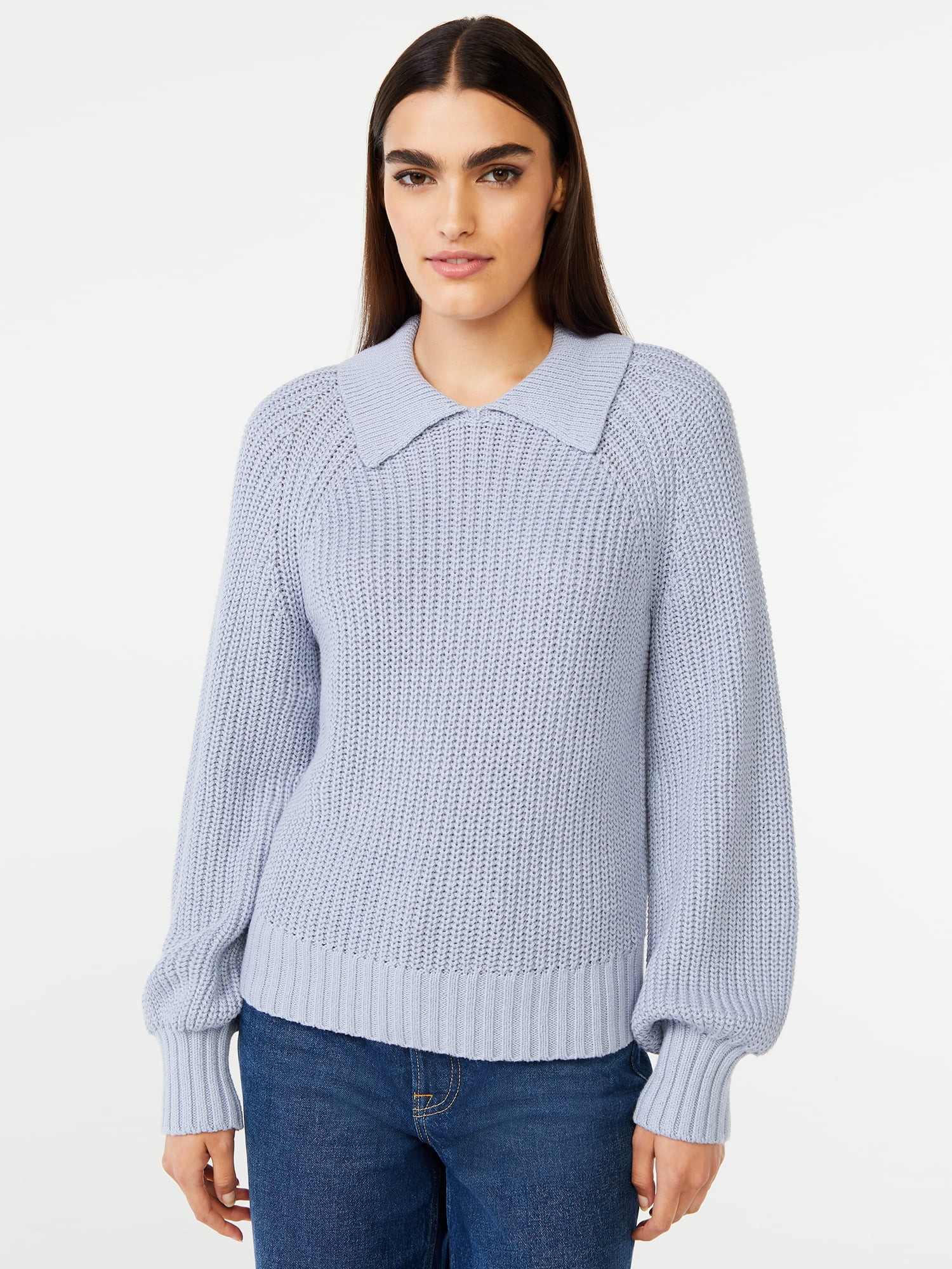 Free Assembly Women’s Polo Sweater with Long Raglan Sleeves - Walmart.com | Walmart (US)
