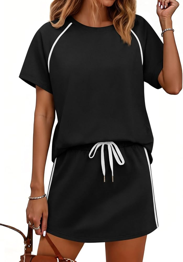 Yousify Womens 2 Piece Skirt Sets Summer Short Sleeve Tops and Tennis Skort Lounge Set Vacation W... | Amazon (US)