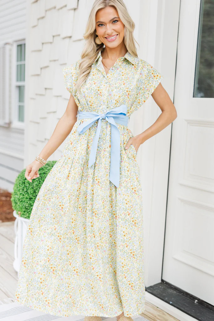 Feeling Inspired Yellow Ditsy Floral Maxi Dress | The Mint Julep Boutique