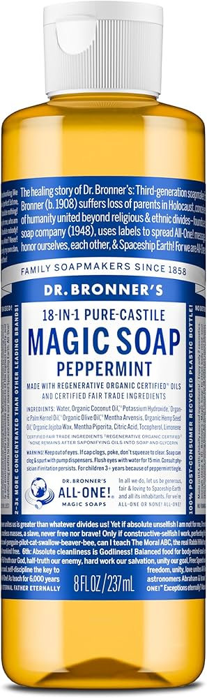 Dr. Bronner's Pure-Castile Magic Liquid Soap (Peppermint, 8 Ounce)- Made with Organic Oils, 18-in... | Amazon (US)