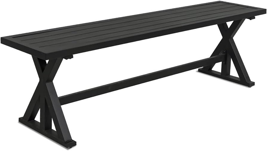 MEOOEM Outdoor Patio Bench Black, Garden Bench Outdoor Industrial Bench Picnic Furniture Benches ... | Amazon (US)