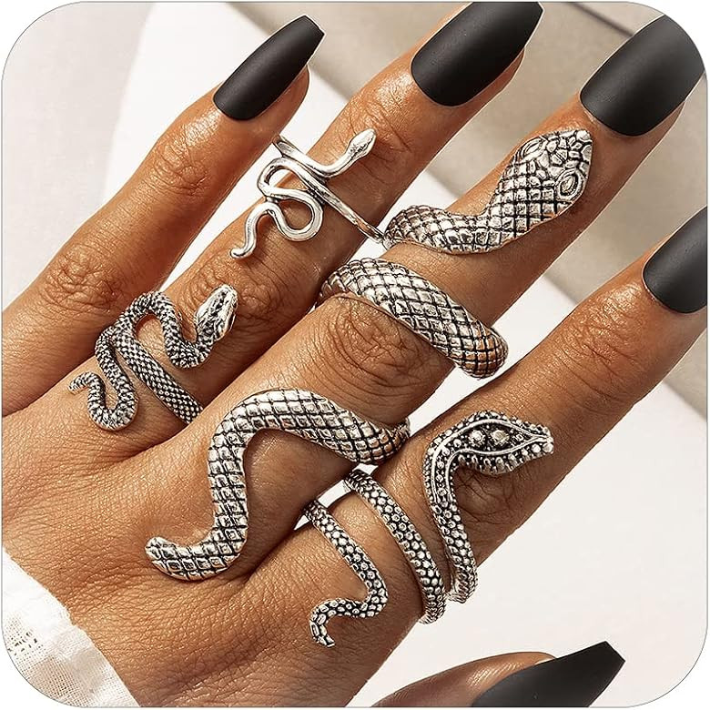 Frodete 4 Pcs Snake Ring for Teen Girl Gifts Vintage Boho Retro Stackable Rings Sets Open Rings A... | Amazon (US)