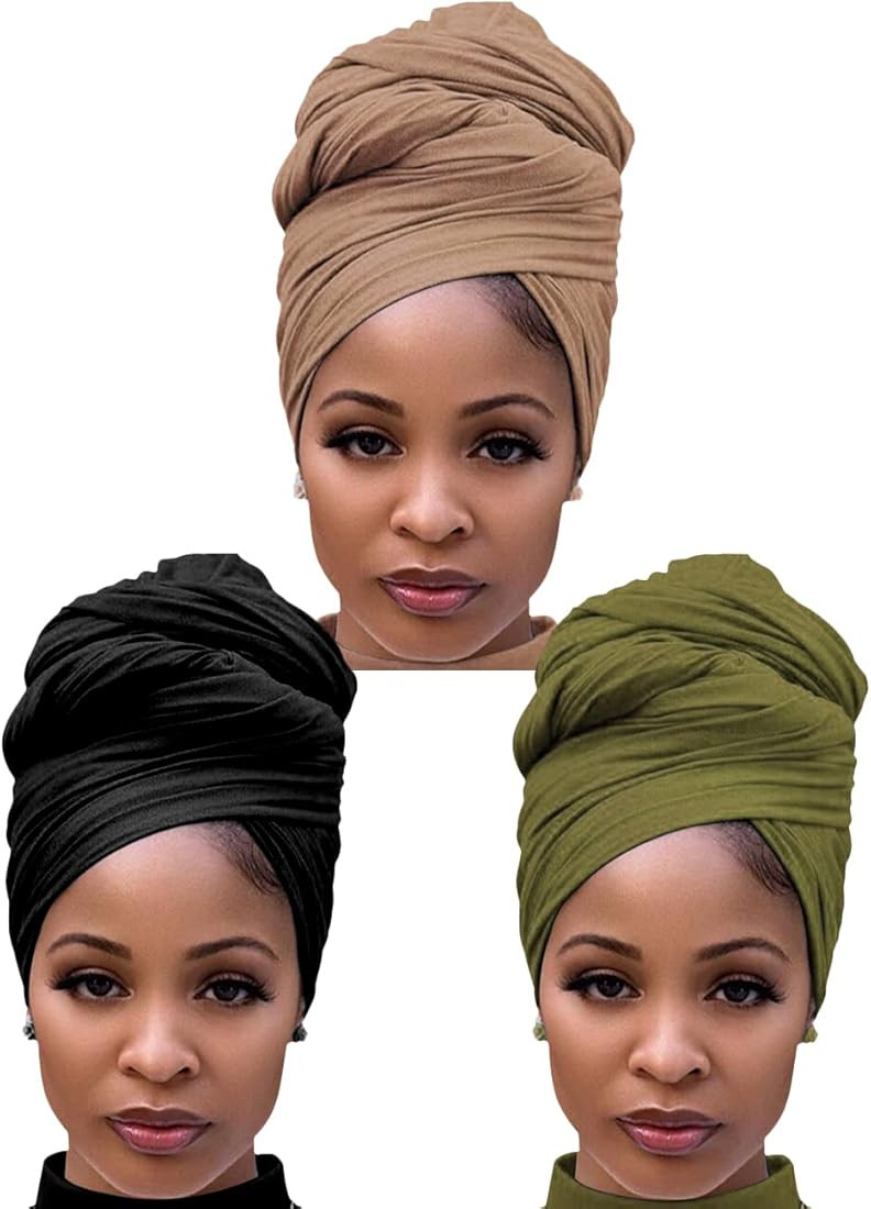 Harewom 3PCS Head Wraps for Black Women Turban Headwraps Stretchy African Hair Wraps Jersey Head ... | Amazon (US)
