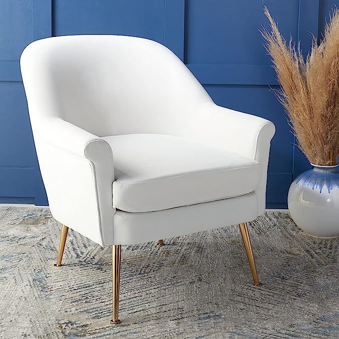 SAFAVIEH Home Collection Rodrik White Velvet/Gold Accent Chair ACH4005A | Amazon (US)
