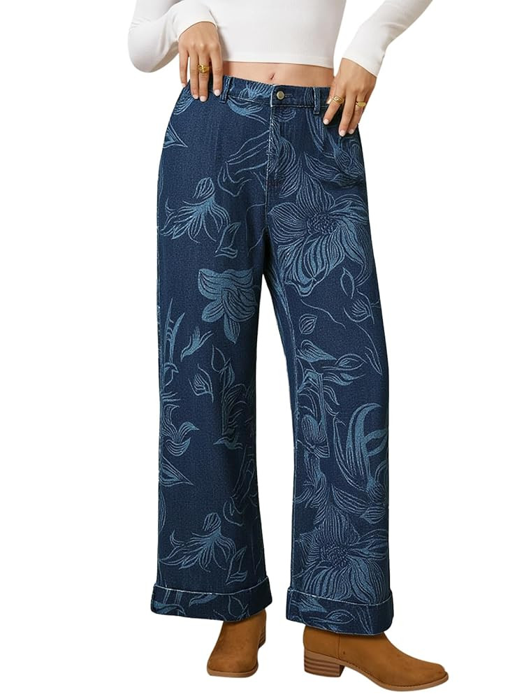 Cicy Bell Women's Floral Baggy Wide Leg Jeans Casual High Waisted Boyfriend Vintage Boho Denim Pa... | Amazon (US)
