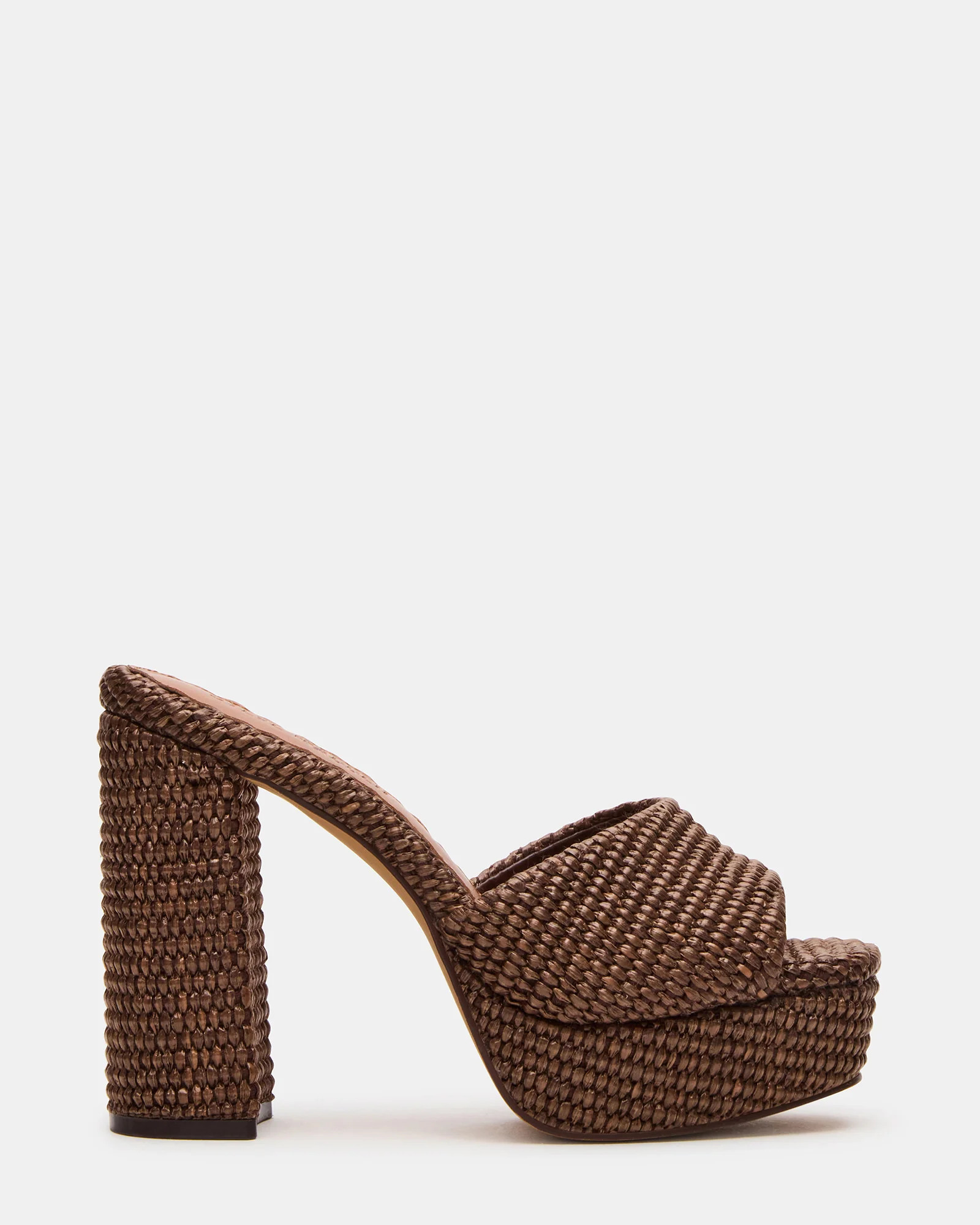 JOEL Brown Raffia Square-Toe Platform Raffia Mule Women's Heel | Steve Madden (US)