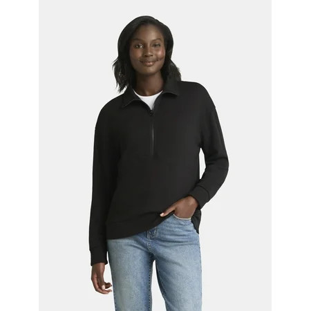 Time and Tru Women's Half Zip Fleece Sweatshirt, Sizes XS-XXXL | Walmart (US)