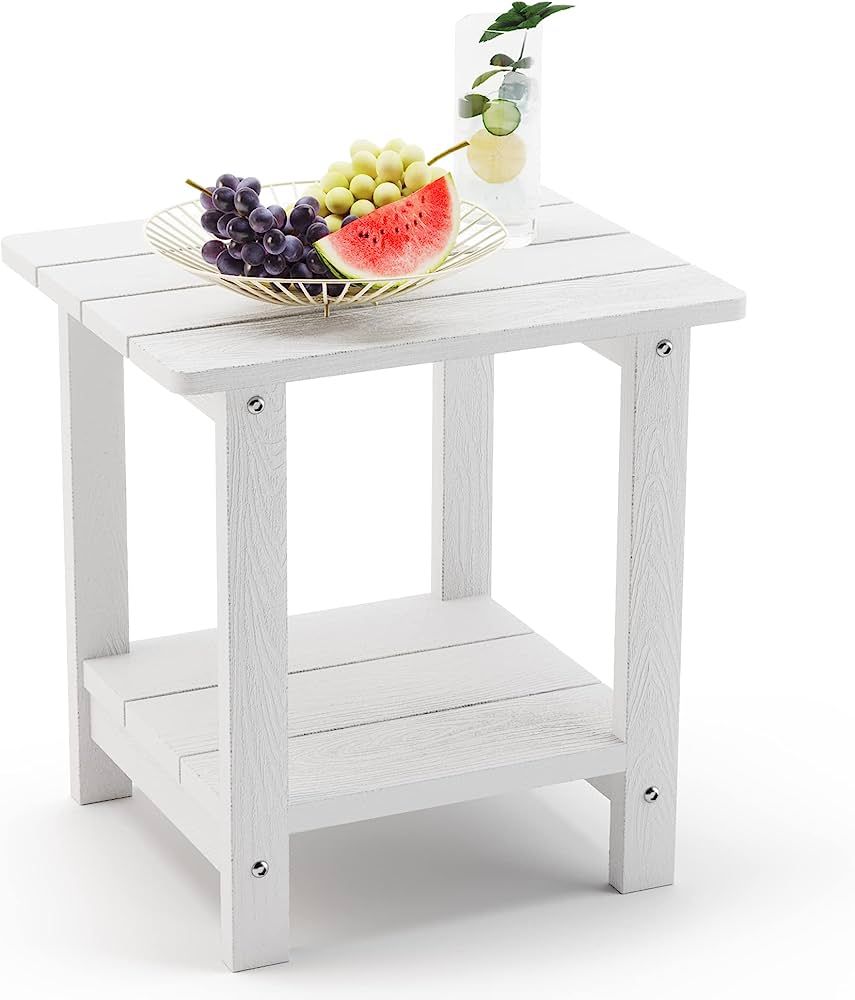 LUE BONA Adirondack Outdoor Side Table, 2-Tier White Poly Patio End Table Weather Resistant, Mord... | Amazon (US)