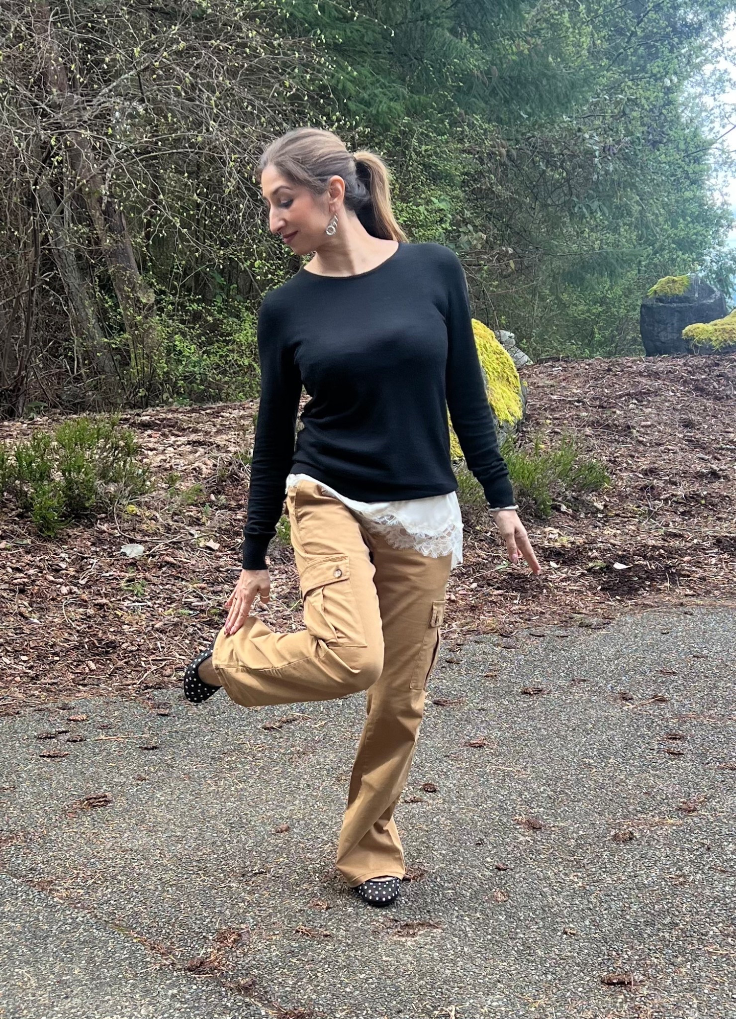 Lace peekaboo with utility pants and ballet flat sparkles

#LTKgrwm #LTKmomlife #LTKOver40