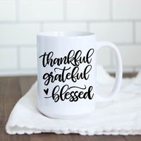 Thankful Grateful Blessed Mug, Initials Newlywed Gift, Wedding Anniversary Housewarming Closing Coup | Etsy (US)