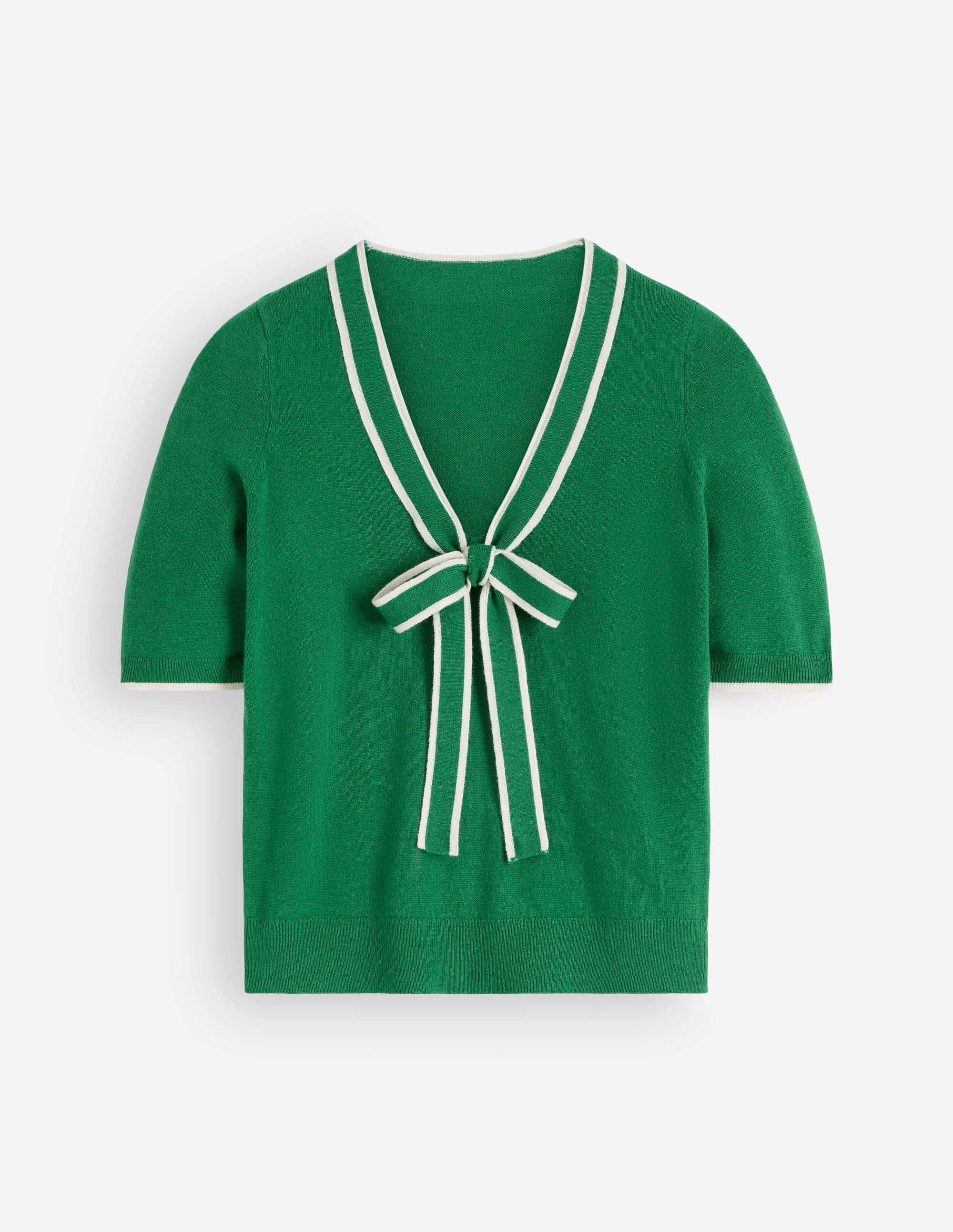 Bow Neck Knitted T-shirt-Fresh Green | Boden UK