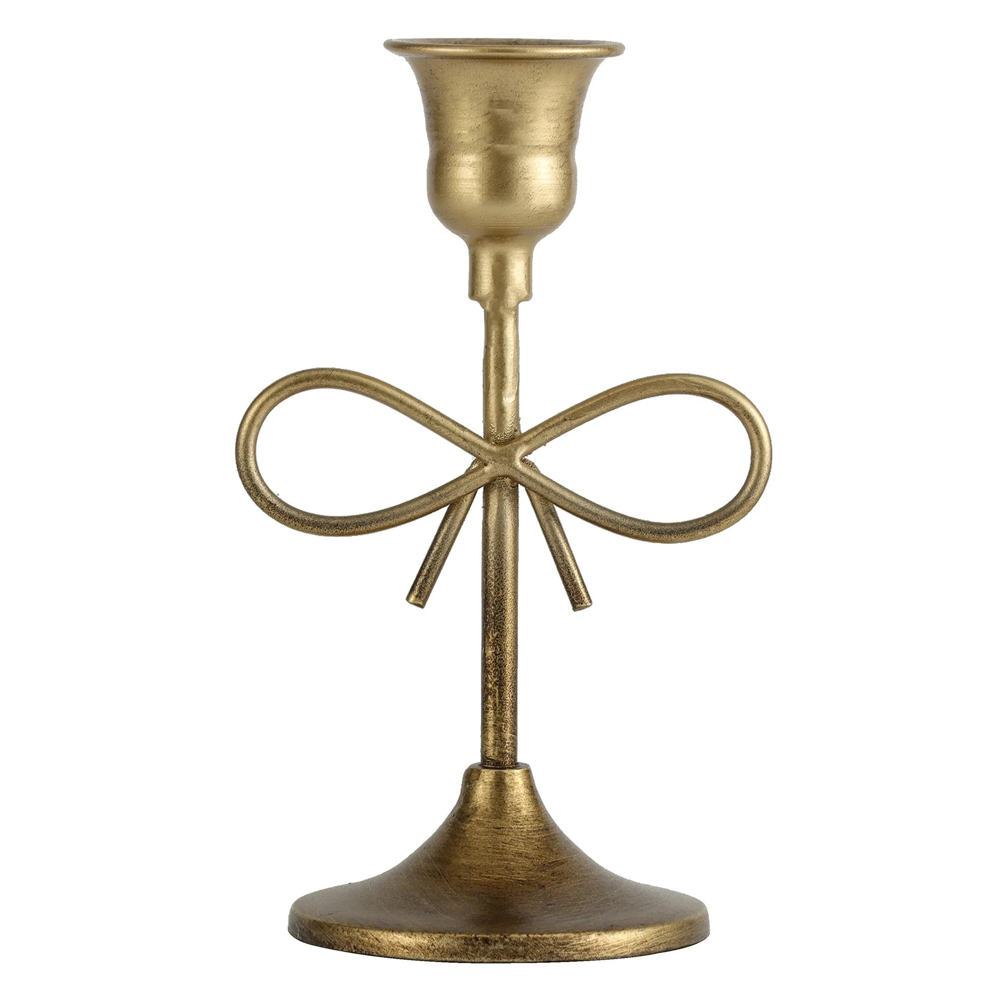 Home Decor Collection Gold Metal 5.91" Indoor Tabletop Taper Candleholder with Bow Accent | Walmart (US)