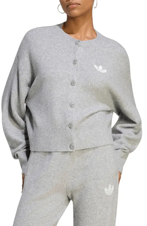 adidas Essential Cardigan in Medium Grey Heather at Nordstrom | Nordstrom