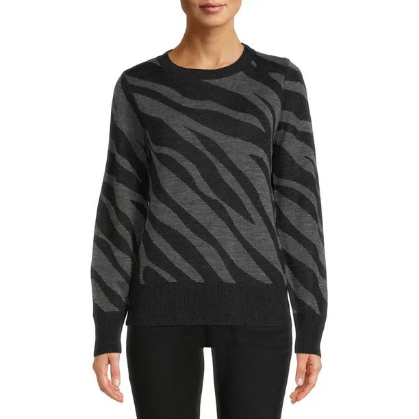 Time and Tru Women's Zebra Banded Sweater - Walmart.com | Walmart (US)