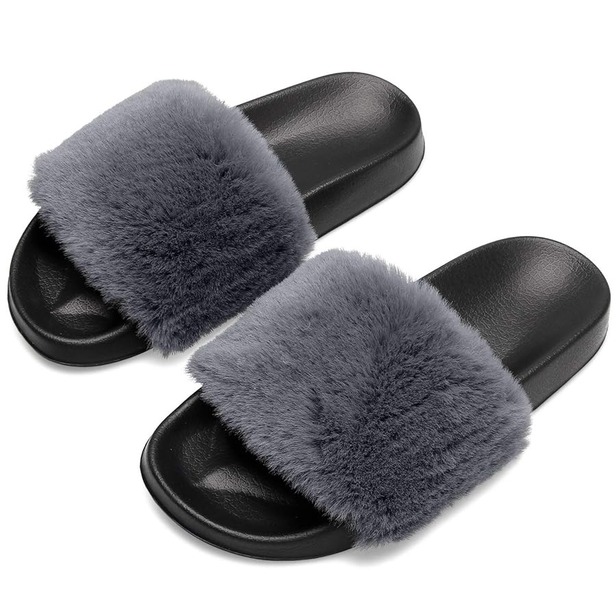 Spesoul Womens Fuzzy Slides Open Toe Furry Slide Slippers Indoor Outdoor Slides Sandals Casual Fl... | Amazon (US)