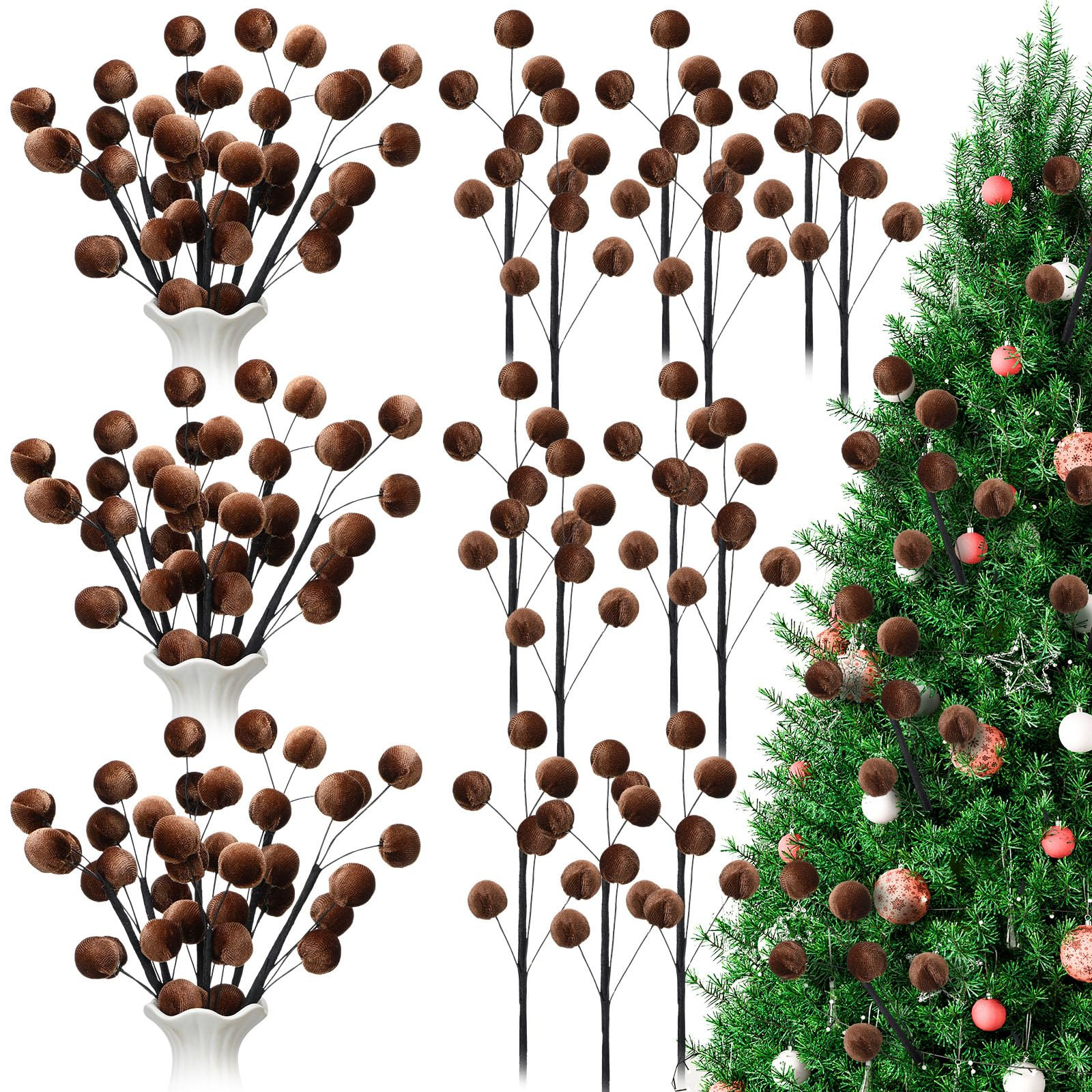 6 Pcs 14 Inch Christmas Tree Picks Velvet Christmas Ornaments Spheres Ball Pick Velvet Xmas Tree ... | Amazon (US)