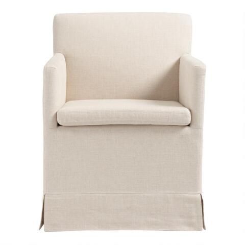 Linen Elena Upholstered Rolling Dining Armchair | World Market