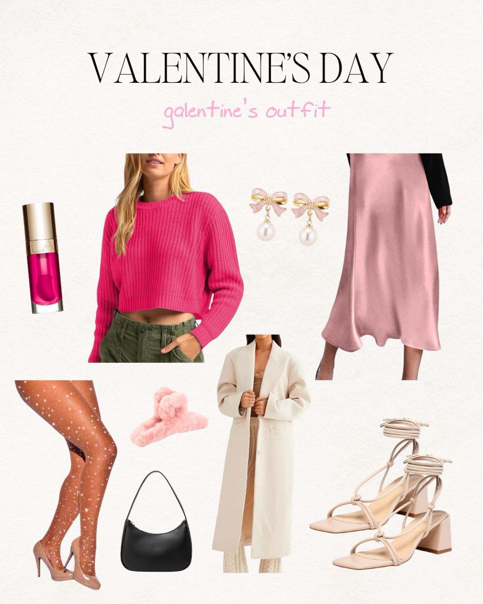Valentine's Day, Galentines day, girls night, girls night dinner, pink outfit, Barbie outfit, satin skirt, top coat, wool jacket, sparkle tights, nude heels, claw clip, hair accessories, lip oil, lip gloss, sephora, amazon, Bloomingdale's

#LTKSeasonal #LTKfindsunder100 #LTKsalealert