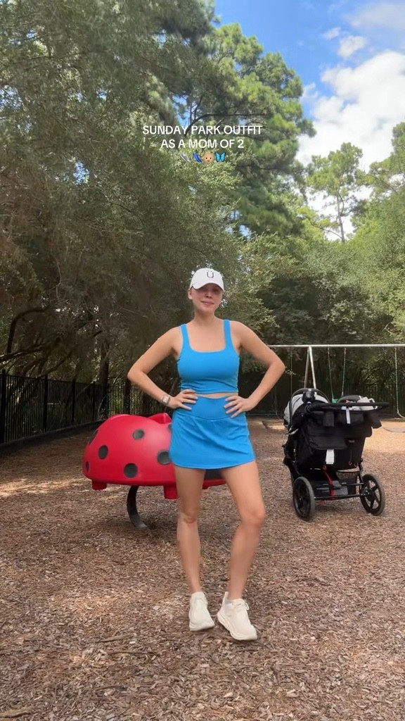 Mom walk outfit perfect for the park! Wearing a M in my fave nursing friendly sports bra tank & tennis skirt! Running shoes tts. 

#LTKActive #LTKStyleTip #LTKTravel