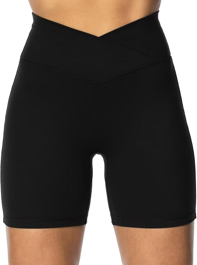 Sunzel Crossover Biker Shorts for Women, No Front Seam V High Waist Yoga Workout Gym Shorts with ... | Amazon (US)