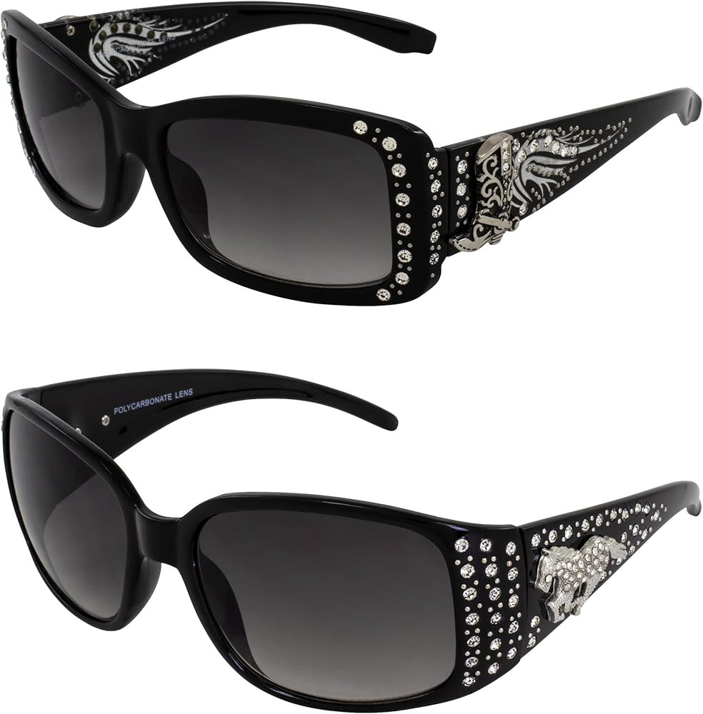Rodeo Queen 2 Pairs of Fashion & Studded Sunglasses for Women Black Frame w/Metal Accent Piece Bl... | Amazon (US)