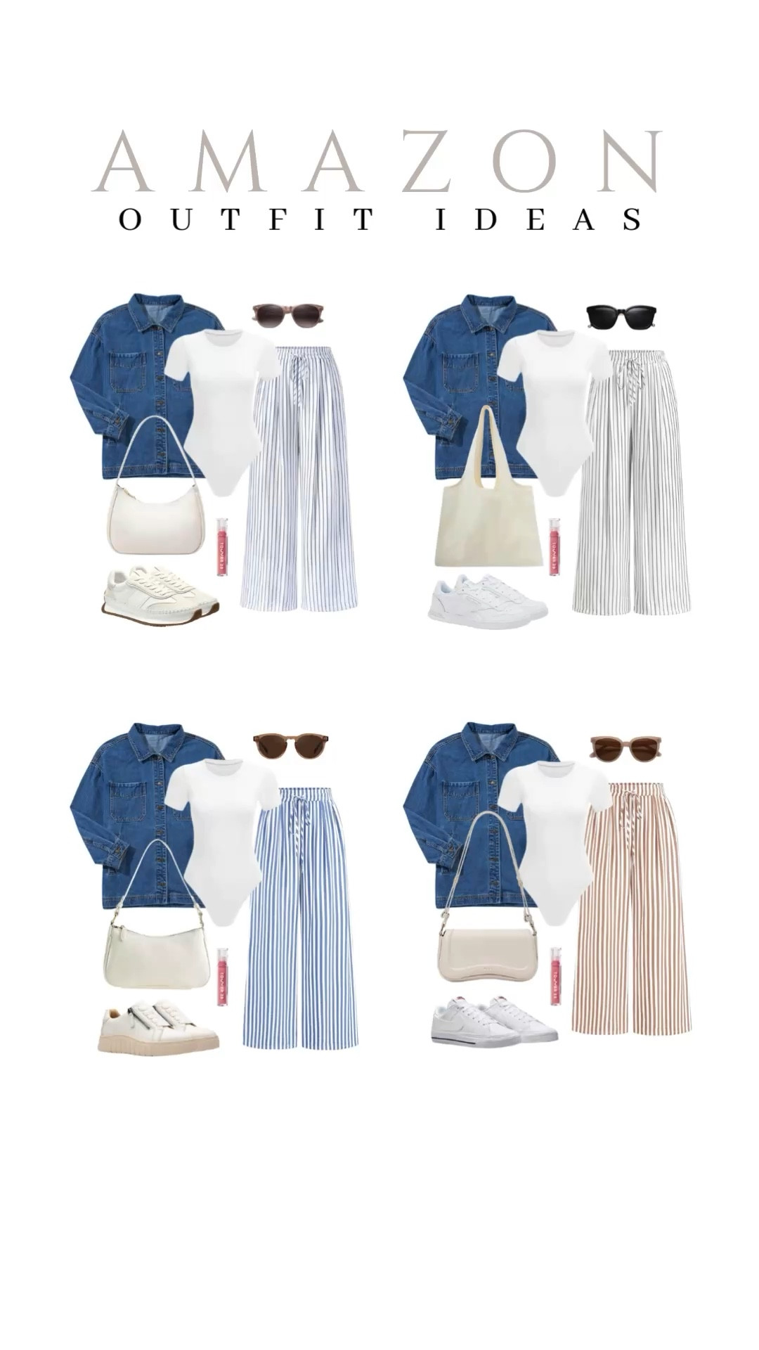 This jean jacket is so chic! Sharing five ways on how you can style it!
short sleeve bodysuit, tower 28 lip gloss jelly, elastic waist stripped pants, trendy sunglasses, spring outfit, comfy shoes, trendy look, capsule wardrobe, amazon finds, affordable style, spring outfit idea, transitional style

#LTKSeasonal #LTKU #LTKootd