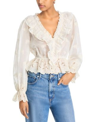 AQUA Long Sleeve Ruffle Blouse - Exclusive  | Bloomingdale's Women | Bloomingdale's (US)