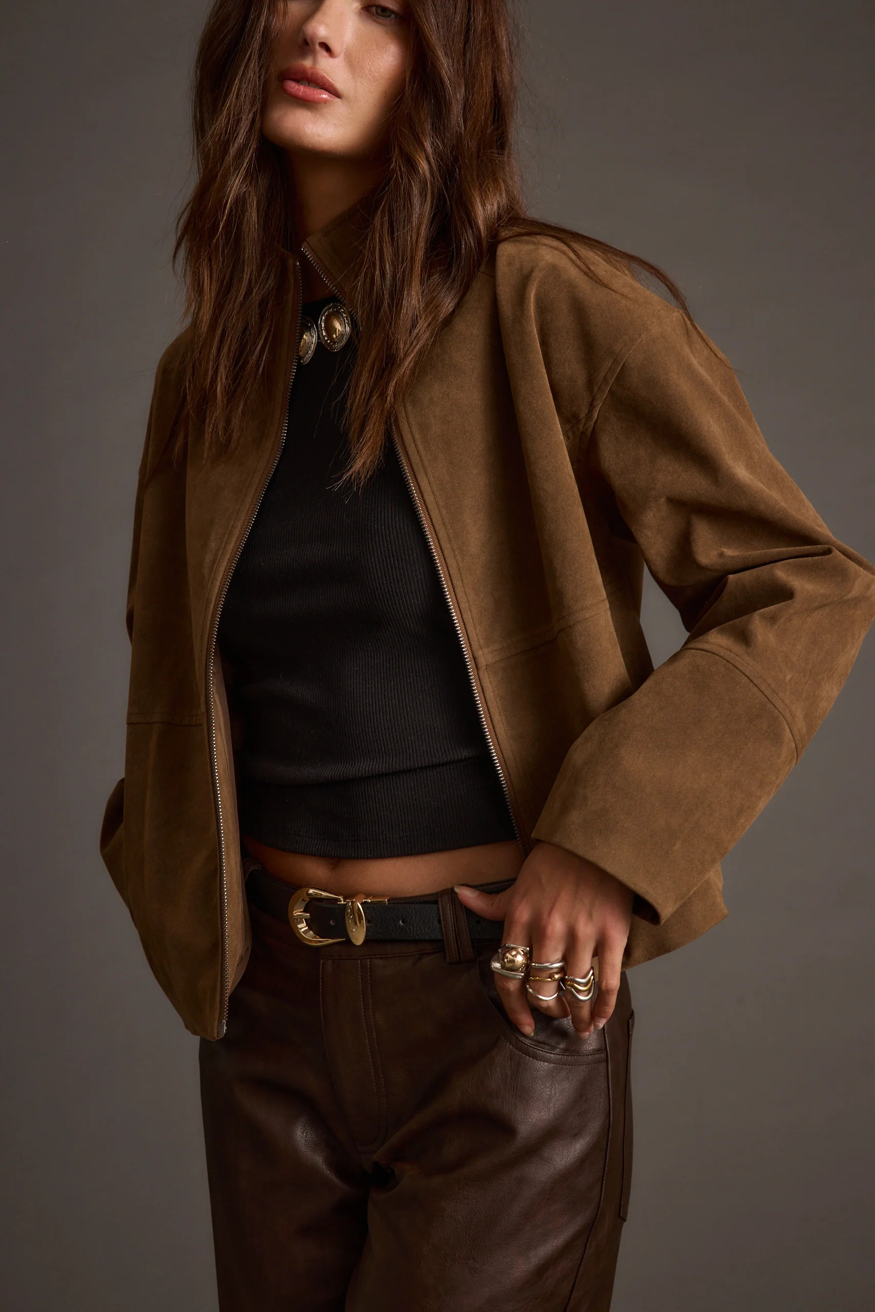 Sienna Brown Vegan Suede Jacket | 12th Tribe