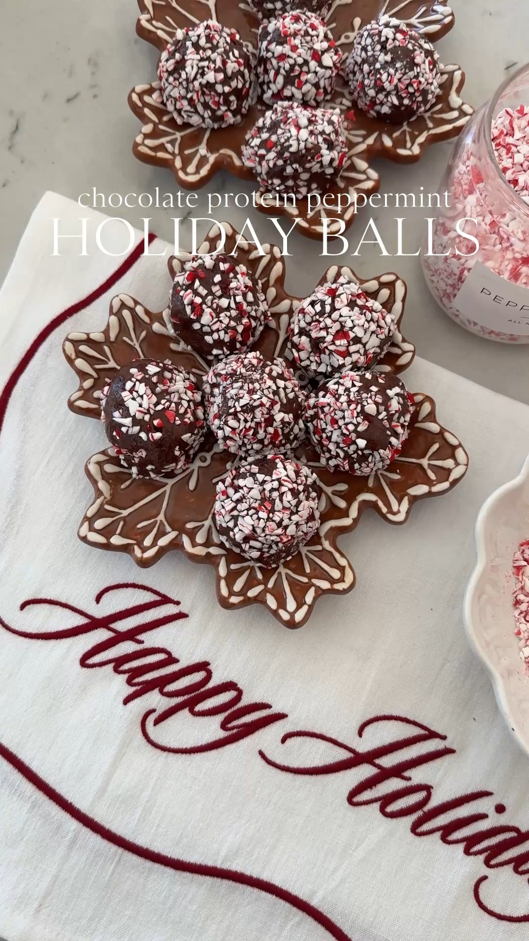 EATS \ chocolate protein peppermint holiday balls🍫 Get ready, these are healthy and SO amazing!!🤌🏻🤌🏻 A little festive snack or sweet treat in the evening. Recipe on SBKliving.com 👩🏻‍🍳

Christmas food 
Dessert
Gluten free 

#LTKHome #LTKHoliday
