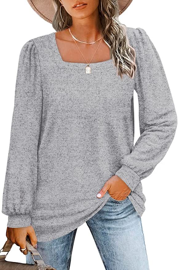 Amazon.com: Tunic Tops to Wear with Leggings Long Sleeve Shirts Fashion Light Grey S : Clothing, ... | Amazon (US)