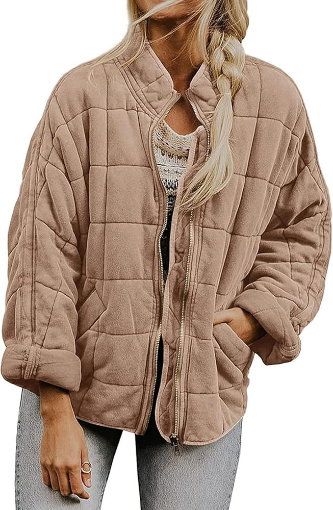 Women's Quilted Jackets Lightweight Dolman Long Sleeve Full-Zip Coats Casual Warm Outerwear Fall ... | Amazon (US)