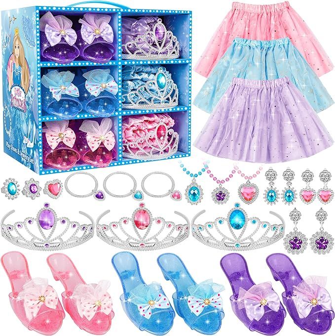 Princess Dress Up Toys & Jewelry Boutique, Costumes Set incl Color Skirts, Shoes, Crowns, Accesso... | Amazon (US)