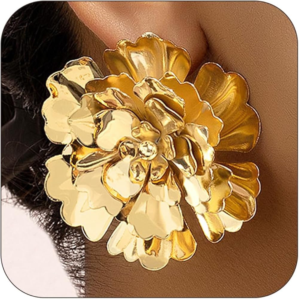 Gold Flower Earrings for Women Spring Floral Earrings Big Flower Stud Earring Statement Jewelry S... | Amazon (US)