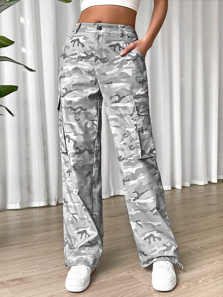 SHEIN EZwear Gorpcore Camo Print Flap Pocket Cargo Pants | SHEIN