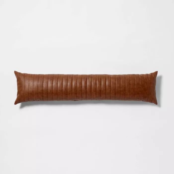 Lumbar Channel Stitch Faux Leather Decorative Pillow Brown - Project 62™ + Nate Berkus™ | Target