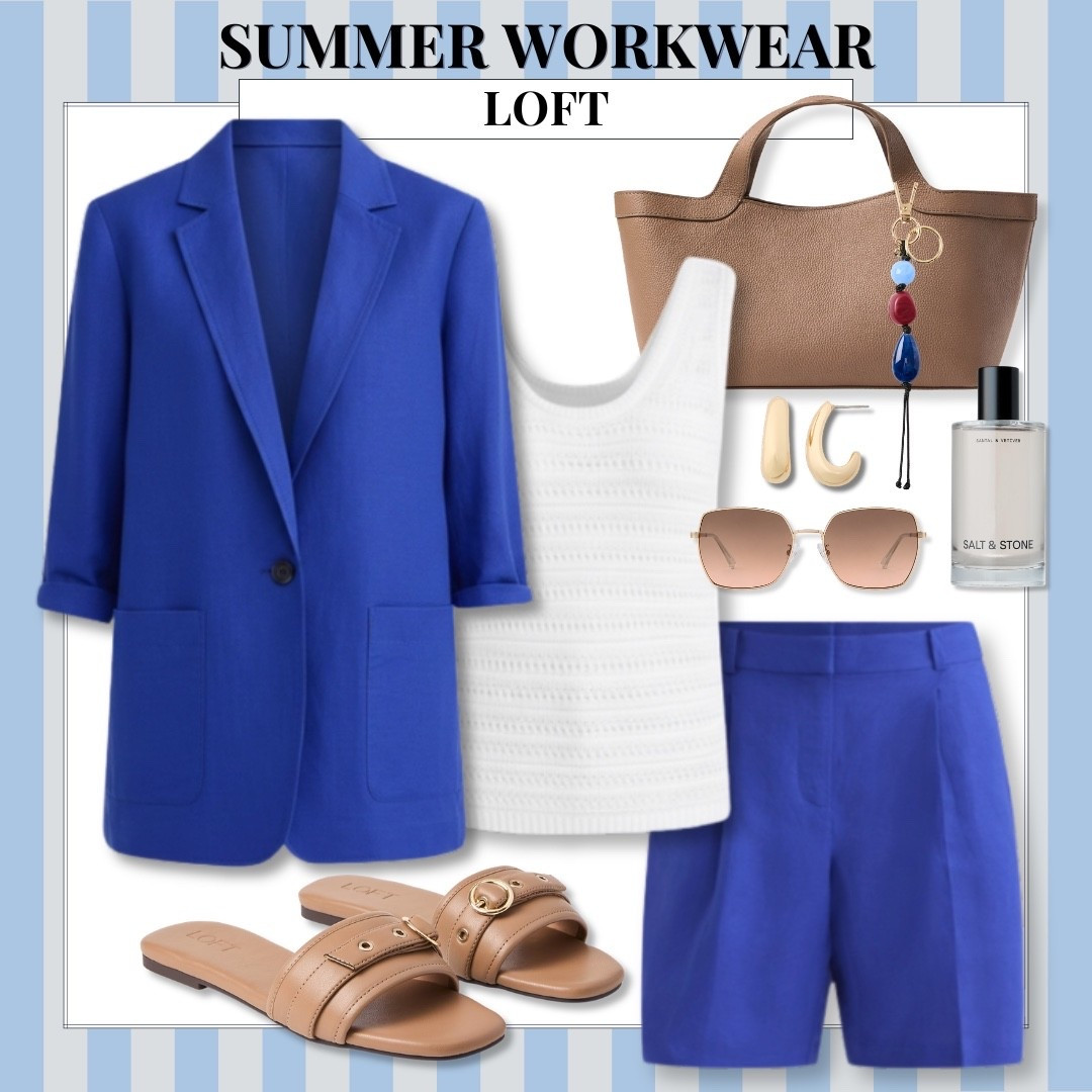 A polished summer workwear look that feels professional without sacrificing comfort. The bold blue suit set paired with neutral accessories is such a chic option for the office, client meetings, or after work plans.

Summer workwear, LOFT style, office outfit, blazer outfit, tailored shorts, business casual, workwear inspiration, professional style, office fashion, summer office outfit, elevated basics, AudrieDollins

#LTKWorkwear #LTKOver40 #LTKootd