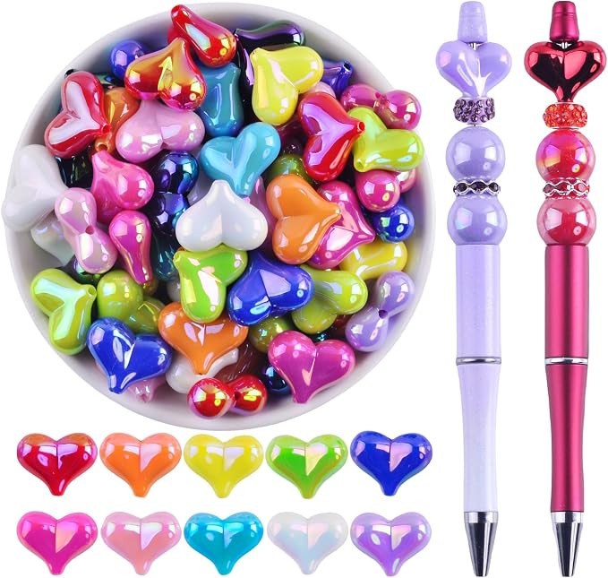 Focal Beads for Pens Bulk Focals for Beaded Pens 40Pcs Peach Heart Beads for Beadable Pens Acryli... | Amazon (US)