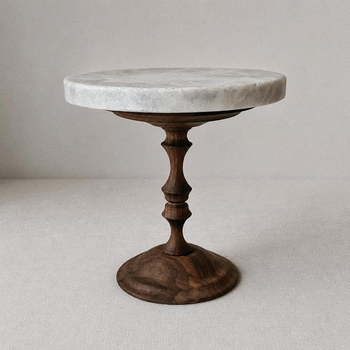 astavostone Natural Marble & Walnut Pedestal Tray, 5.9" Round Elevated Display Stand, Marble Riser for Candle, Dessert, Cupcakes, Vanity, Coffee Table and Decor | Amazon (US)