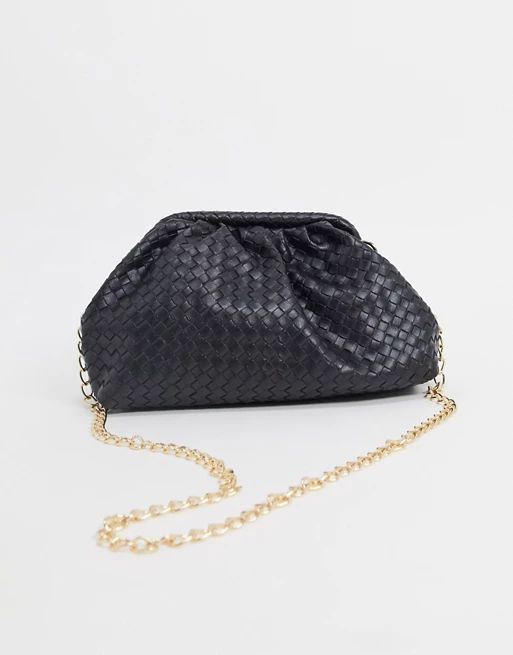 Glamorous slouchy pillow clutch bag in black woven | ASOS (Global)