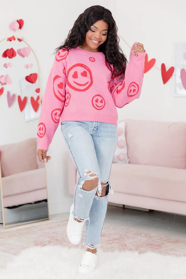 We're Meant To Be Pink Smiley Heart Sweater | Pink Lily